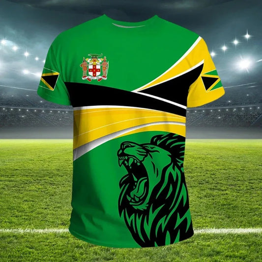 Jamaican Flag 3D Mens T-shirt Football Jersey National Emblem T-shirt Football Team Uniform World Cup Training Suit Running Suit - Empire P.E