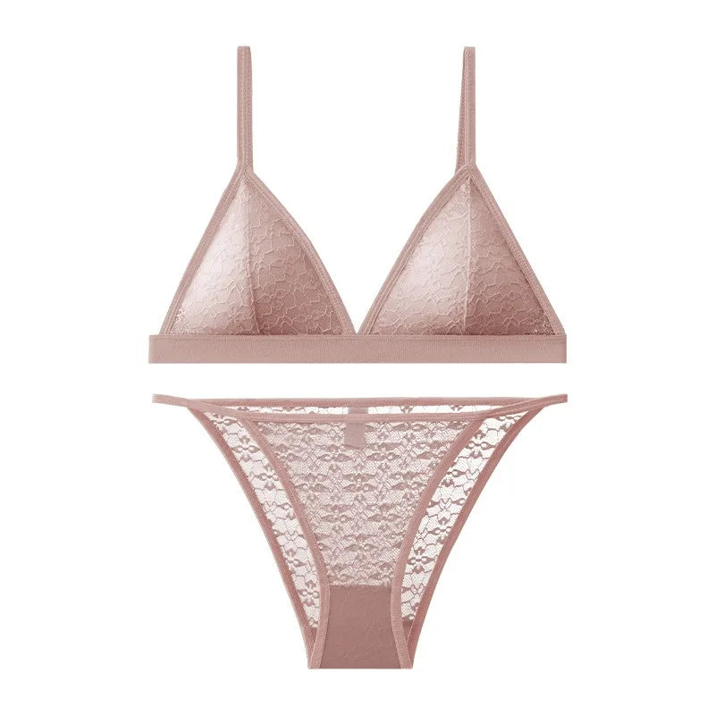 Women Lace Bra And Panties Set Non-wire Bralette Low Waist Panties Transparent Panty Sexy Lingerie 1/3 Cup Underwear Set - Empire P.E