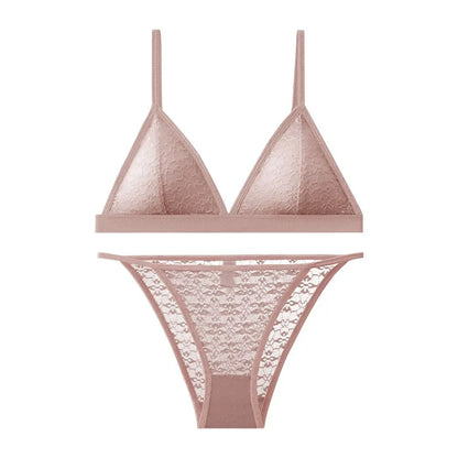 Women Lace Bra And Panties Set Non-wire Bralette Low Waist Panties Transparent Panty Sexy Lingerie 1/3 Cup Underwear Set - Empire P.E