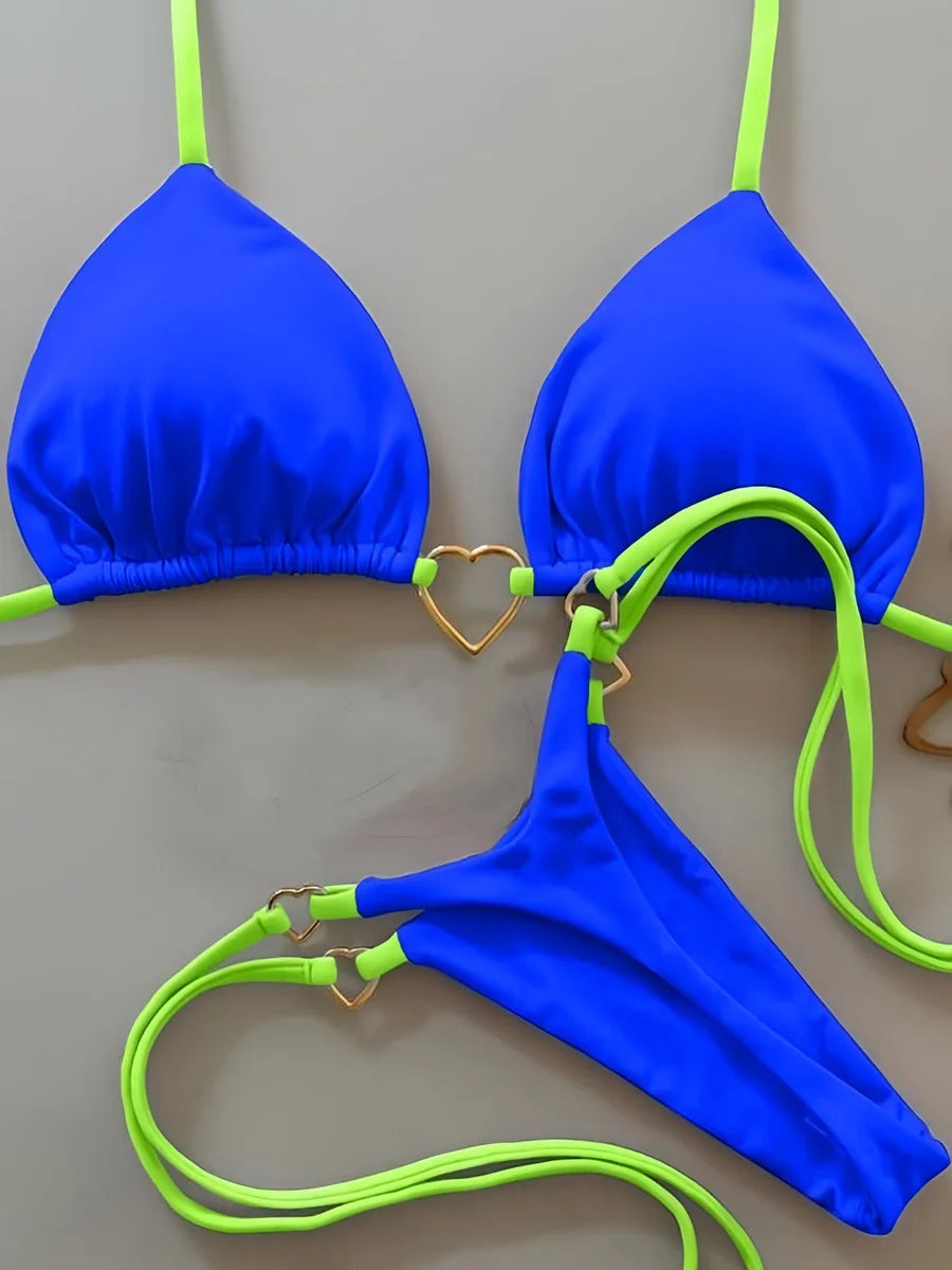 Metal Heart-shaped Halter Mini Micro Thong Bikini