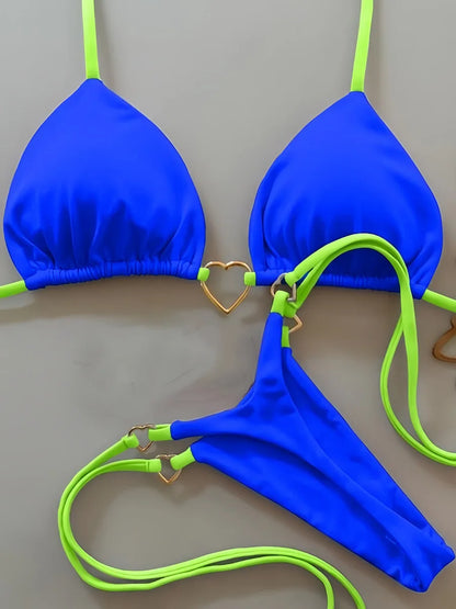Metal Heart-shaped Halter Mini Micro Thong Bikini