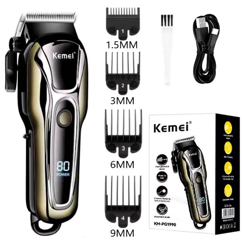 Kemei Professional Hair Clipper Electric Barber Clipper USB Rechargeable Hair Trimmer for Men LCD Display Haircut Set KM-PG1990 - Empire P.E