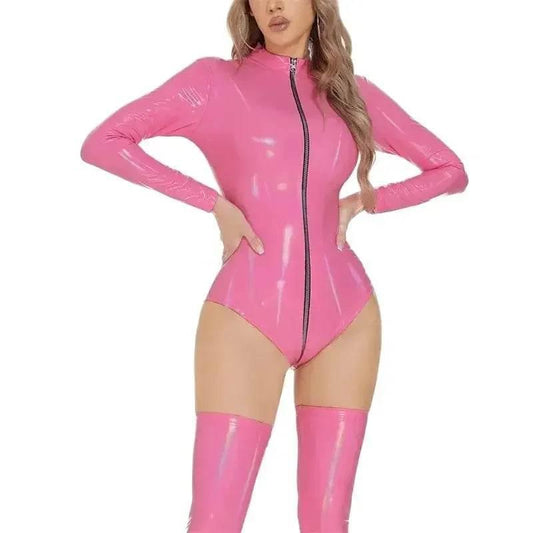 Women Sexy Party Skinny Patent Leather Bodysuit - Empire P.E