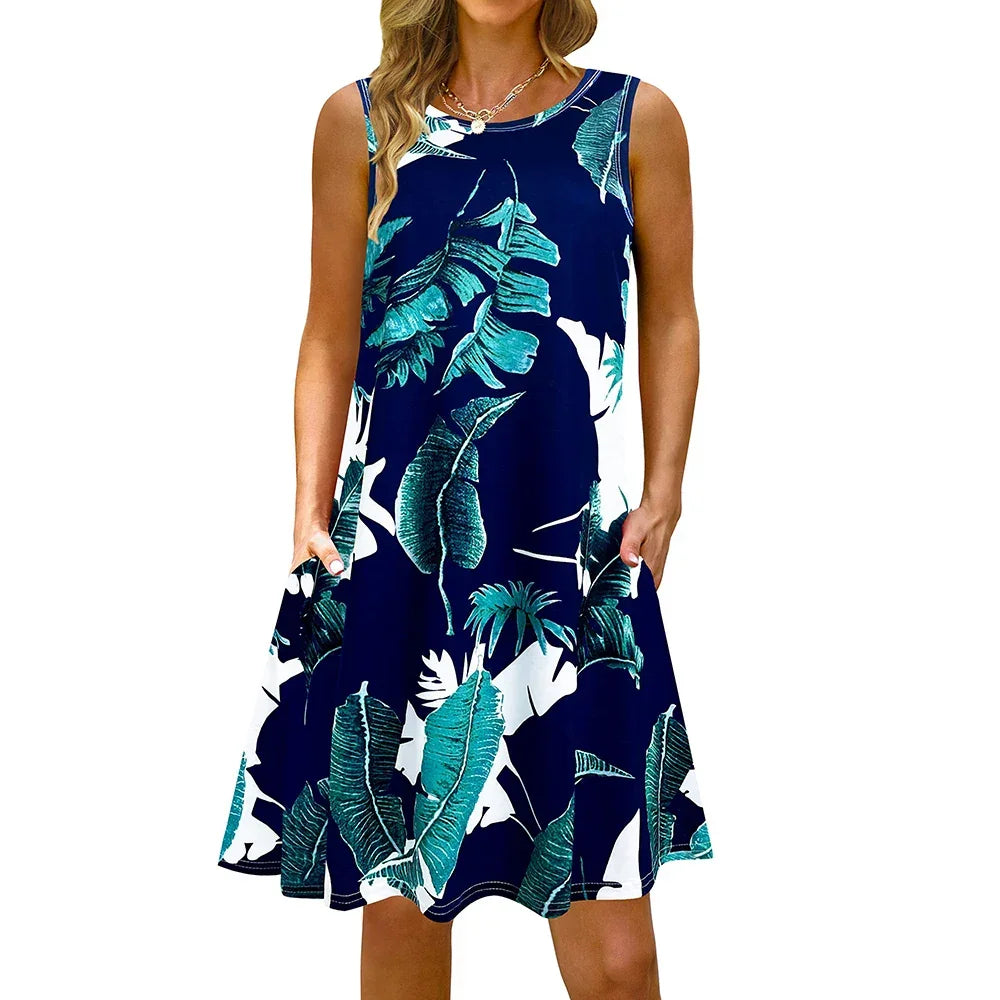 S-5Xl Colorful Printed O Neck Long Dress - Empire P.E