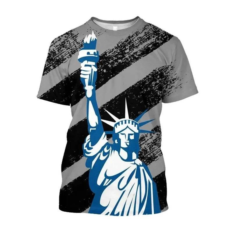 American Flag Graphic T-shirt For Men 3d Printed USA Statue of Liberty T Shirt Summer Spring Short Sleeves Round Neck Tee Shirts - Empire P.E
