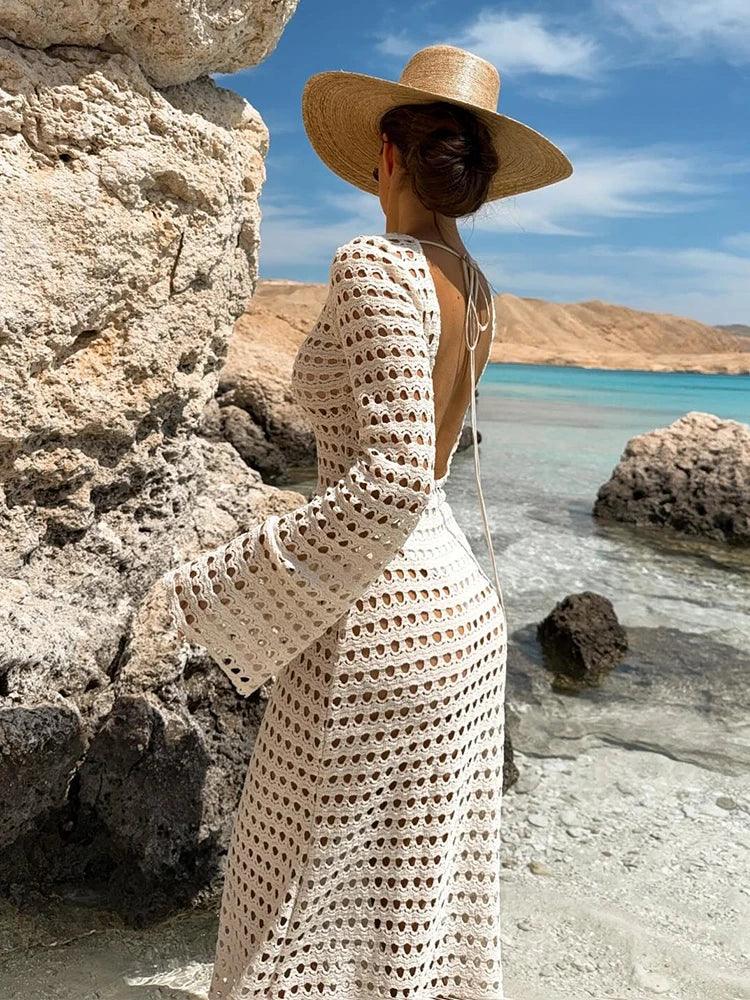 Sexy Knit Mesh Backless Beach Maxi Dress 2025