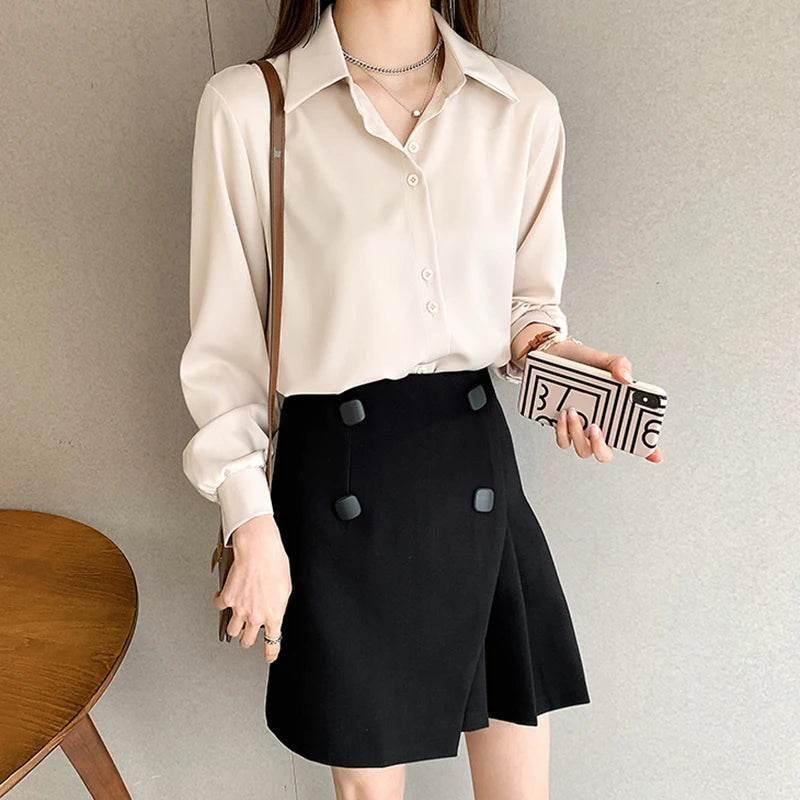 Plus Size Shirts Spring Summer Fashion Female Long Sleeve Loose Solid Blouse Tops Casual Chiffon Shirt Women Office Lady Shirts - Empire P.E