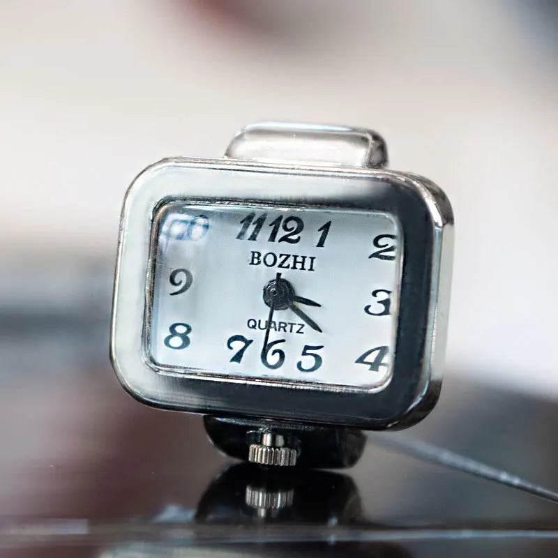 Vintage Punk Finger Watch Mini Elastic Strap Alloy Watches Couple Rings Jewelry Clock Retro Roman Quartz Watch Rings Women Men - Empire P.E