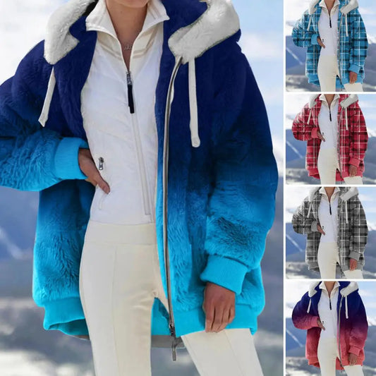 Women Winter Coat Solid Color Long Sleeves Zipper