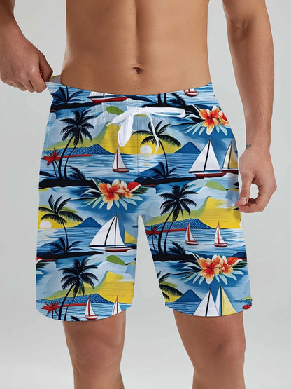 Hawaiian Men's Tropical Plant 3D Printed Swin Trunks