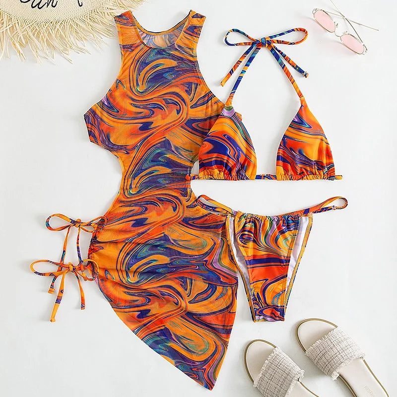 3 Pieces Bikini Set Women Leopard Halter Sexy Swimsuit 2026