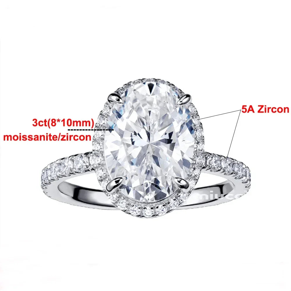3CT 5CT Oval Halo Moissanite Engagement Ring D Color Diamond 925 Sterling Silver - Empire P.E