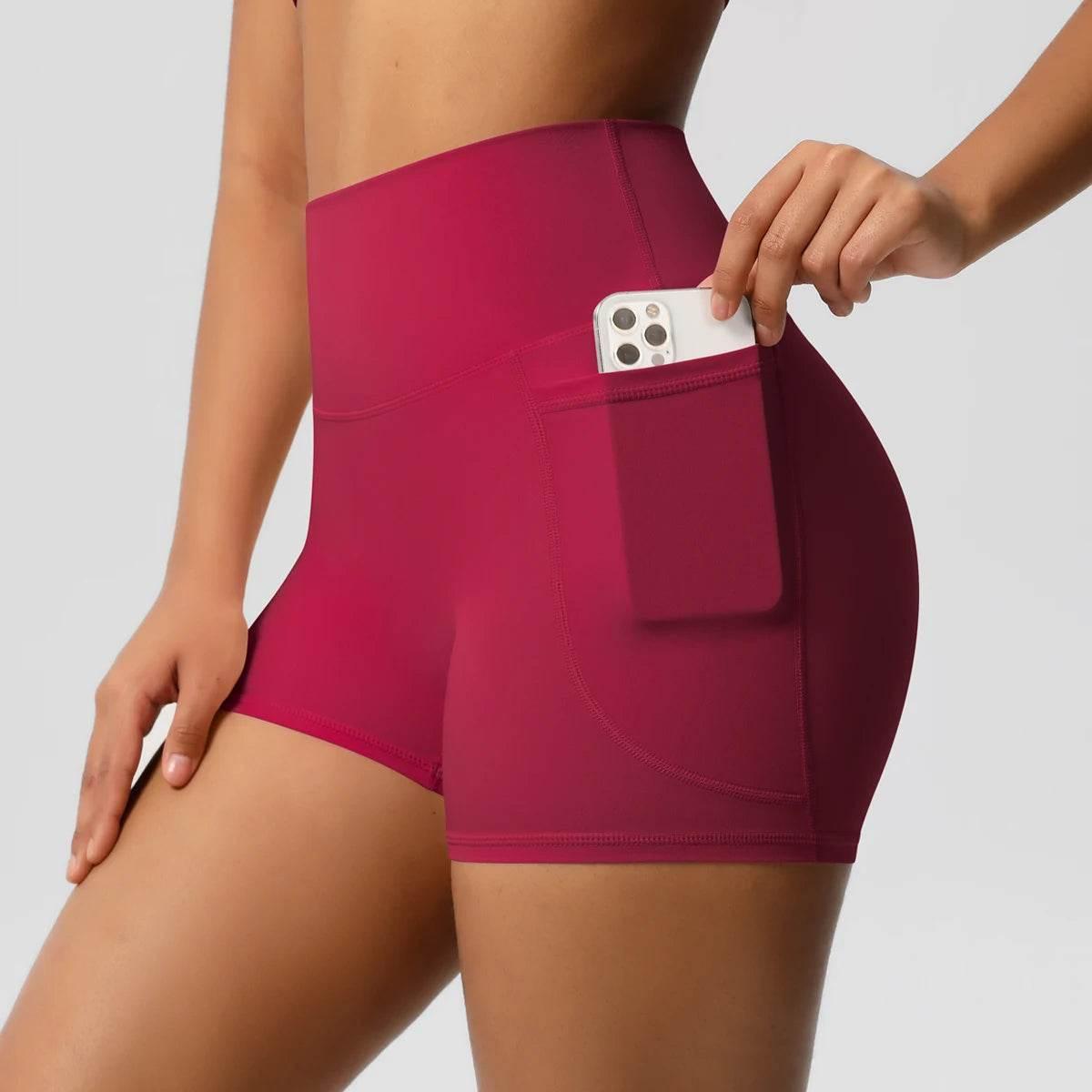 Women Sports Short With PocketedYoga Legging Shorts Squat Proof High Waist Fitness Tight Shorts Quick Drying Cycling Workout Gym - Empire P.E