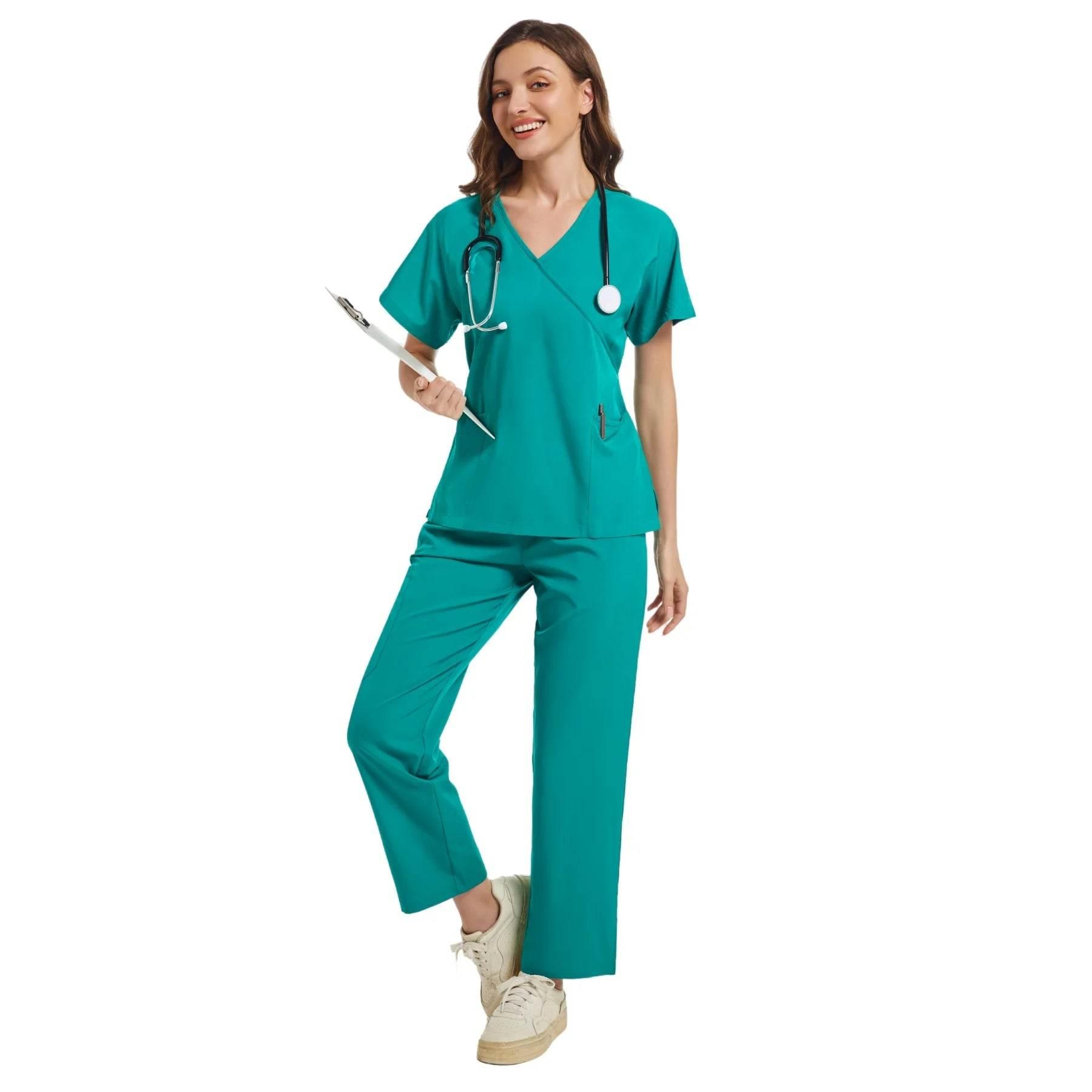 Stretch Scrubs Women Set Medical Scrubs Top+ Jogger Pants Nursing Uniforms Clinical Scrubs Set Nurse Doctor Dustproof Workwear - Empire P.E