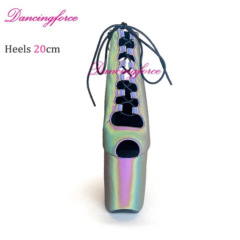 20cm/8Inches High Heel Platform Exotic Pole Dance Shoes Holographic - Empire P.E