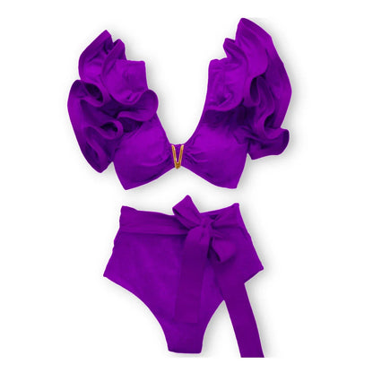 Two-Pieces Women Floral 2025 Push-Up Padded Bra Ruffles Bandage Bikini Set