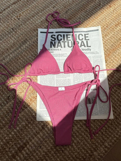 Women Solid Halter Push Up Bra Tie Side Triangle Swimsuit - Empire P.E