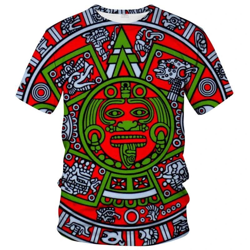 Retro Mexico Aztec Totem T-Shirt For Men Summer 3d Print Short Sleeve Tees Tops Mayan Culture Theme T Shirts Male Clothes - Empire P.E