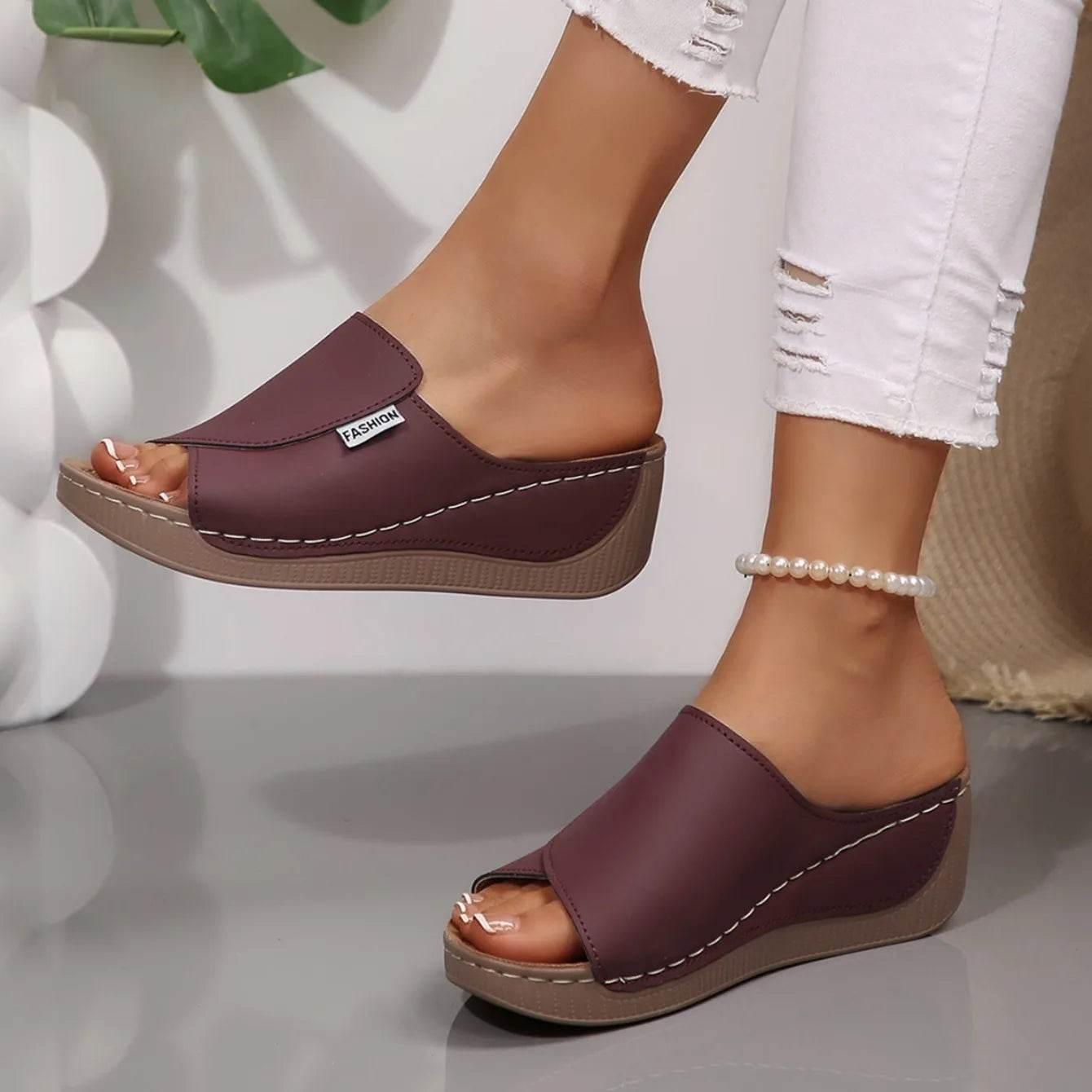 Women Wedge Slippers Summer 2025 New Fashion Slippers Open Toe Breathable Sandals Comfortable Buckle Woman Shoes Slides Women - Empire P.E