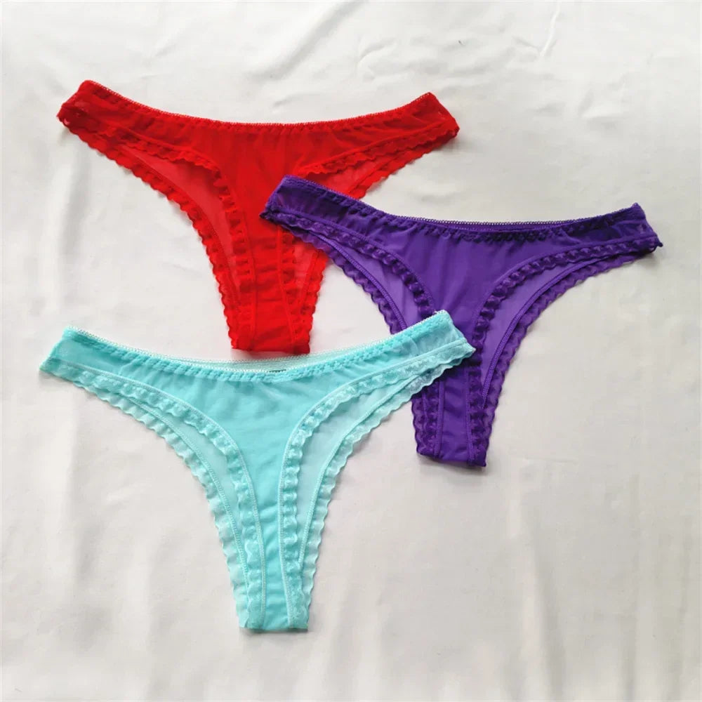 3pcs/set Transparent Thong Panties Sexy Lace G-string - Empire P.E