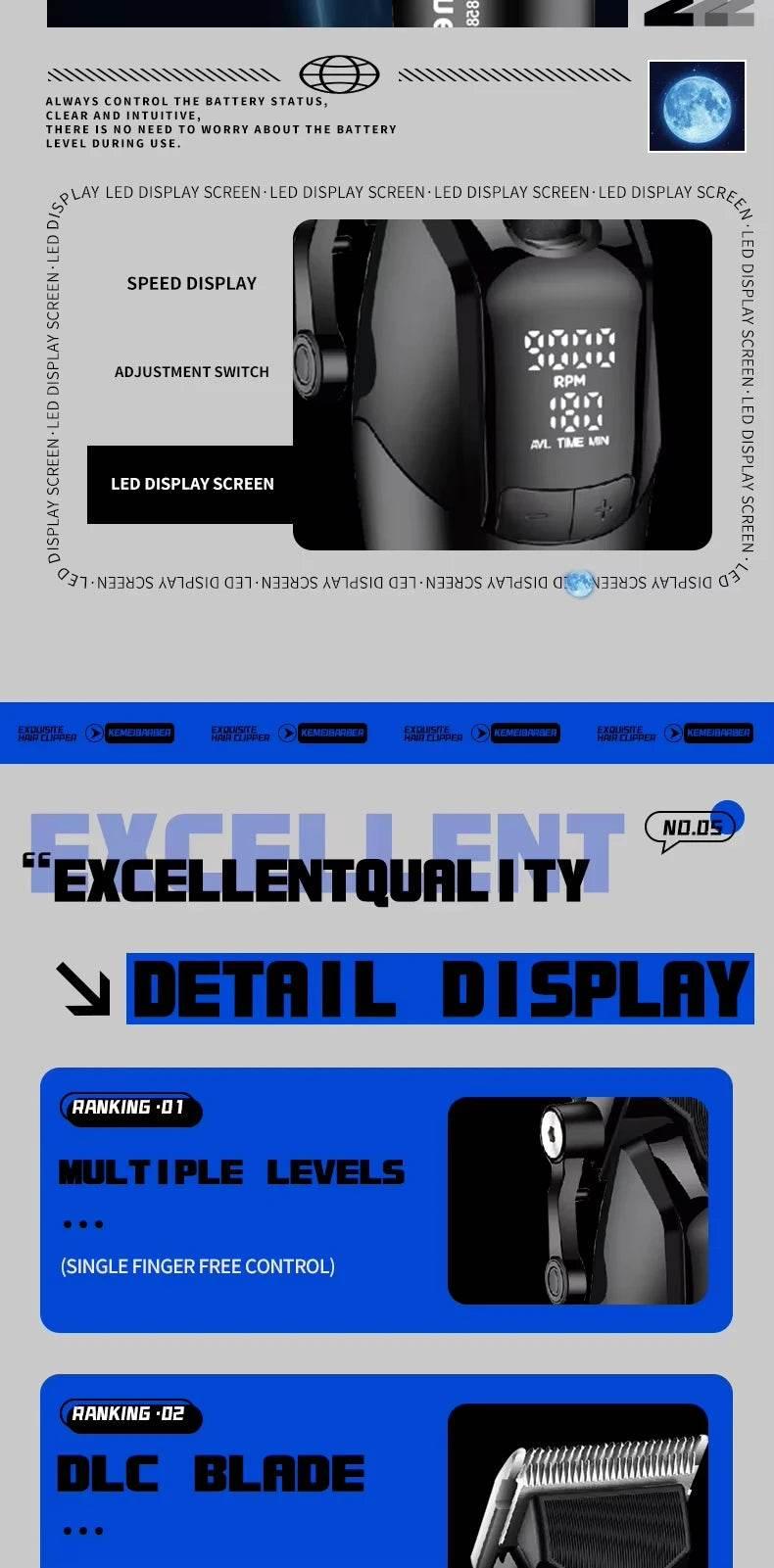 Kemei KM-1858 9000RPM 10W Hair Clipper,KM-264 Rechargeable Electric Trimmer,Original KM-T95 Shaver For Men Barber Clippers Kit - Empire P.E
