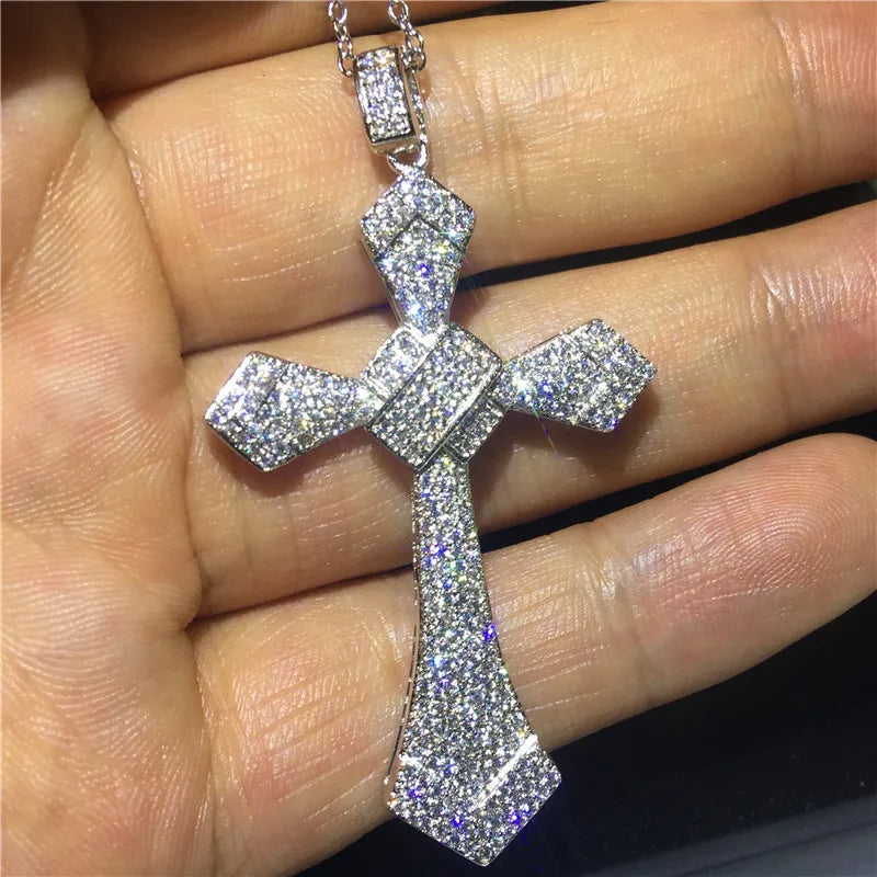 Luxury 925 Sterling Silver Cross Pendant Necklace