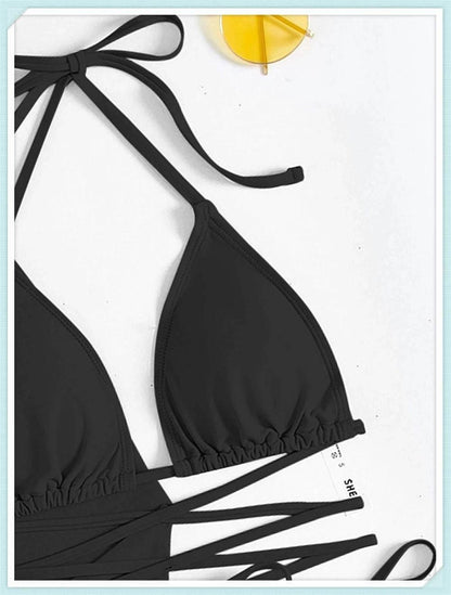 Sexy 4 Pieces Halter Bikinis Women Solid Swimwear Female Cover Up Swimsuit Long Sleeve And Skirt Bathing Suit Beachwear Summer - Empire P.E