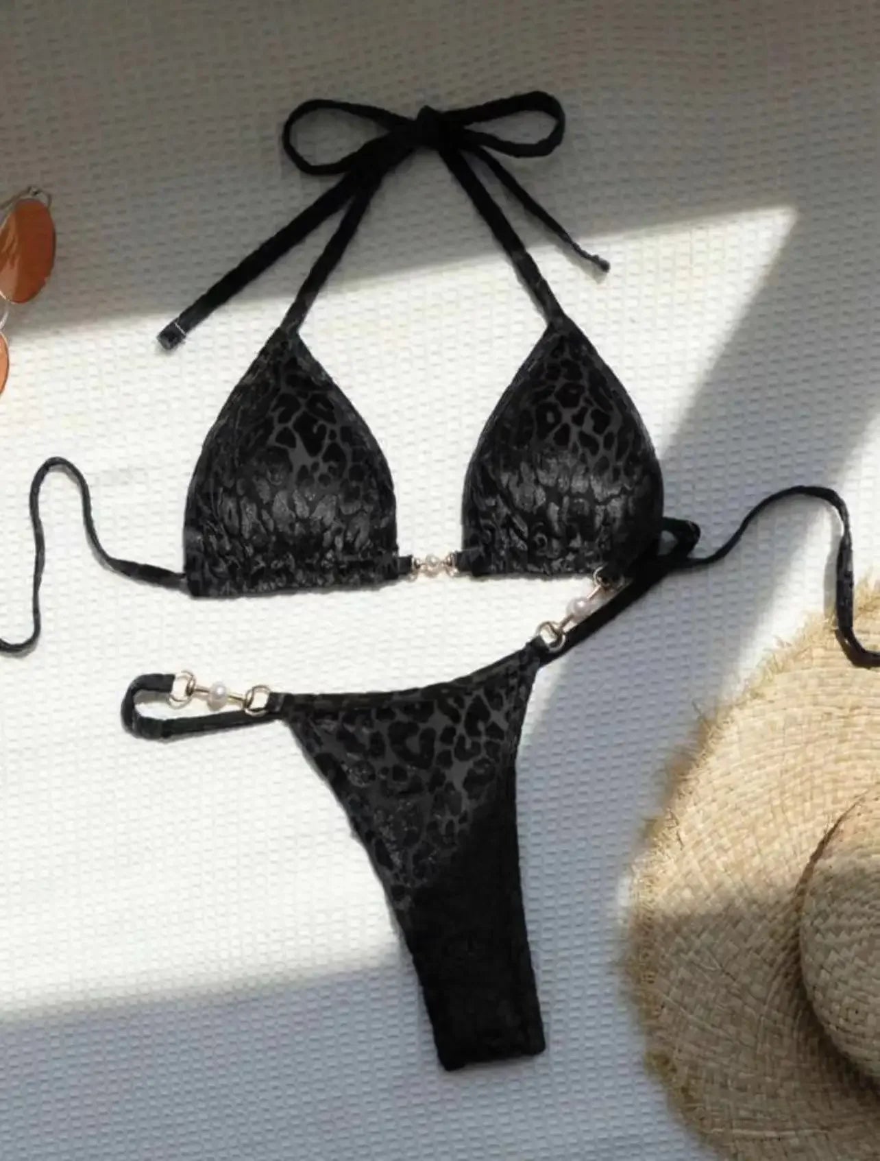 Sexy Leopard Velvet Mini Micro Thong Bikinis
