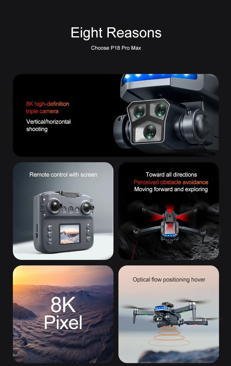 P18 New RC Drone Dual 8K camera drone obstacle avoidance quadcopter electronically controlled professional Drone Kid Gift Toys - Empire P.E