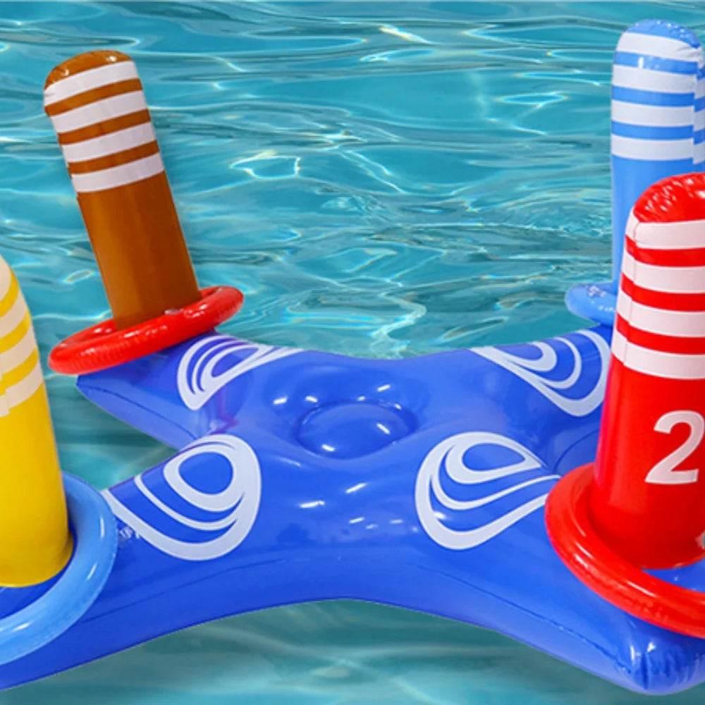 Summer Sport Swimming Inflatable Ring Toss Game Floating Pool Toys for Kids Adult Water Accessories Beach Supplies with 4 Loops - Empire P.E