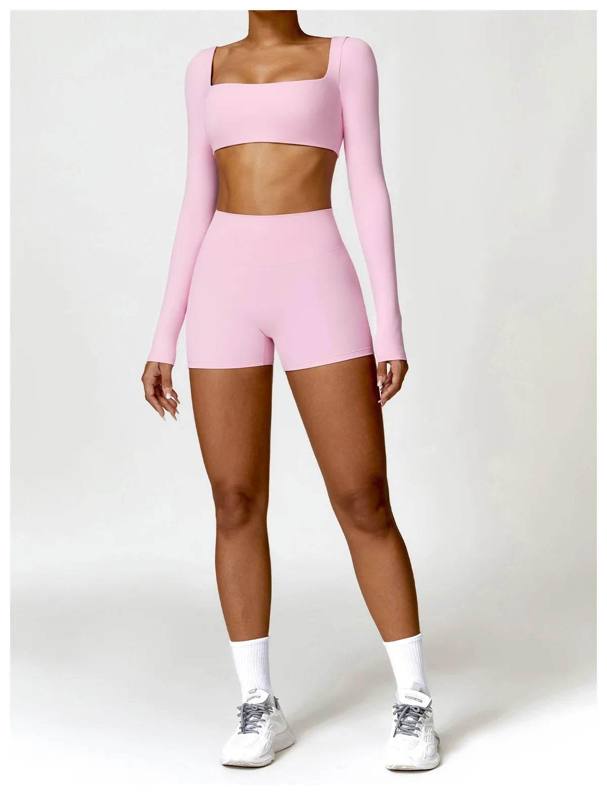 Hearuisavy 2PCS Long Sleeve Gym Set Women Yoga Clothes Quick-Drying Sportswear Running Leggings Workout Sports Crop Top Women - Empire P.E