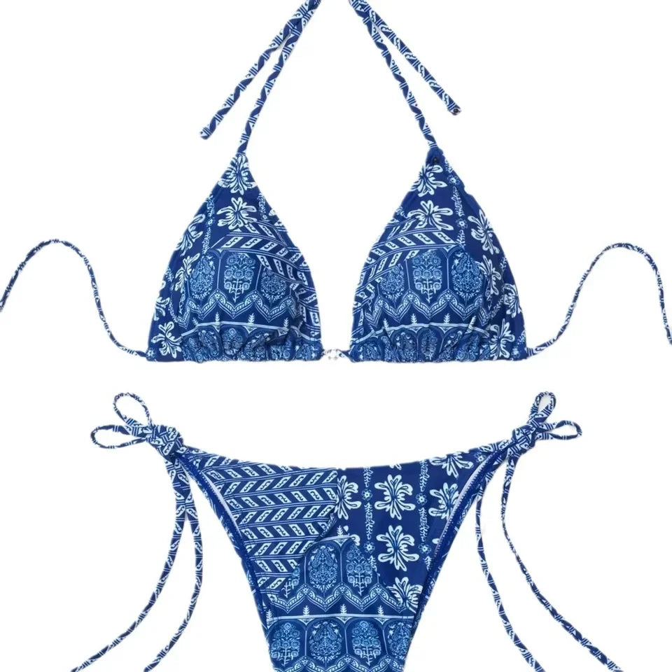 2026 new European and American triangle cup printed sexy bikini split swimsuit