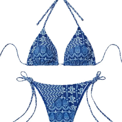 2026 new European and American triangle cup printed sexy bikini split swimsuit