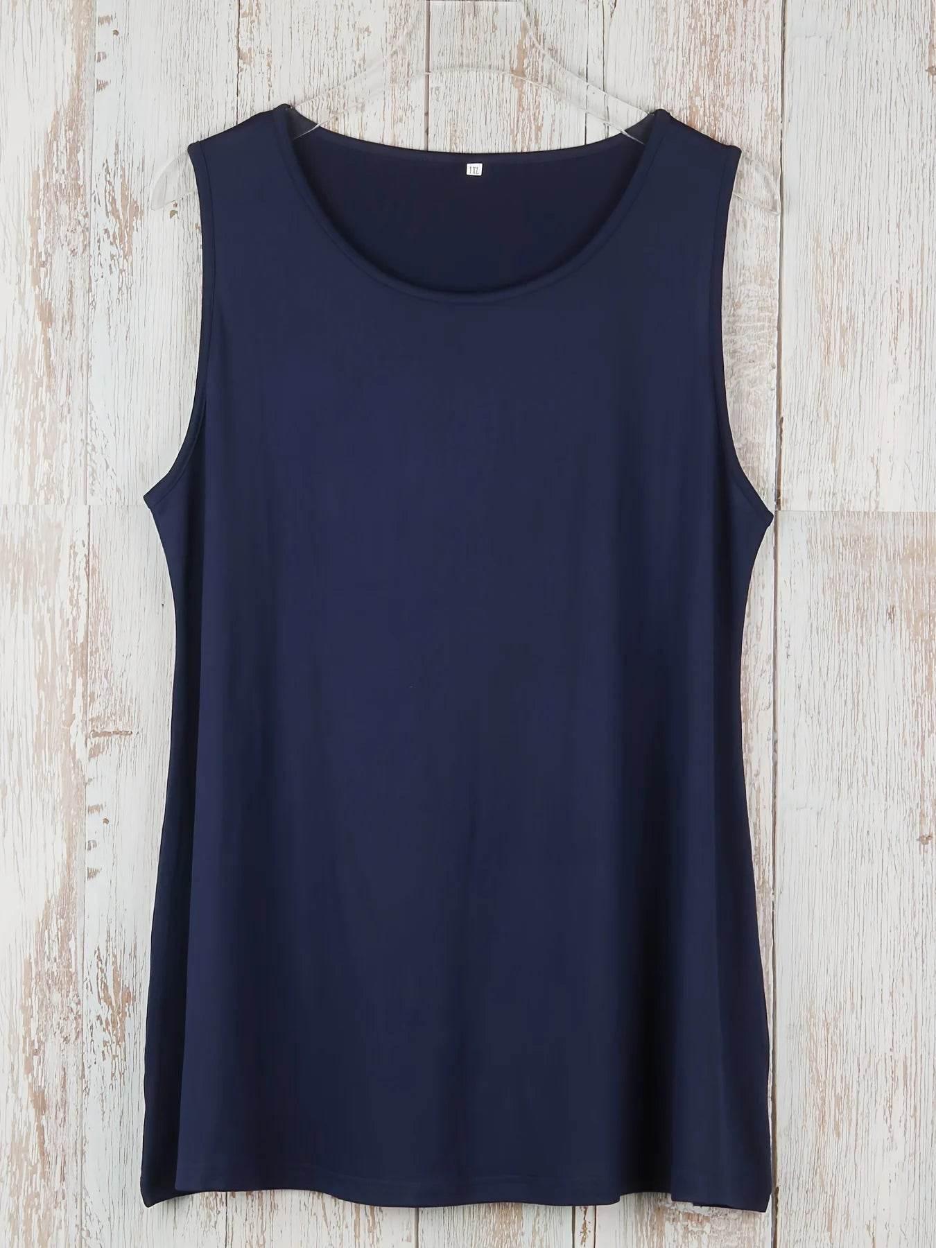 Plus Size Simple Solid Tank Top Casual Crew Neck Sleeveless Tank Top - Empire P.E