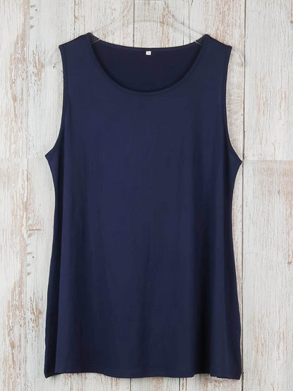Plus Size Simple Solid Tank Top Casual Crew Neck Sleeveless Tank Top - Empire P.E