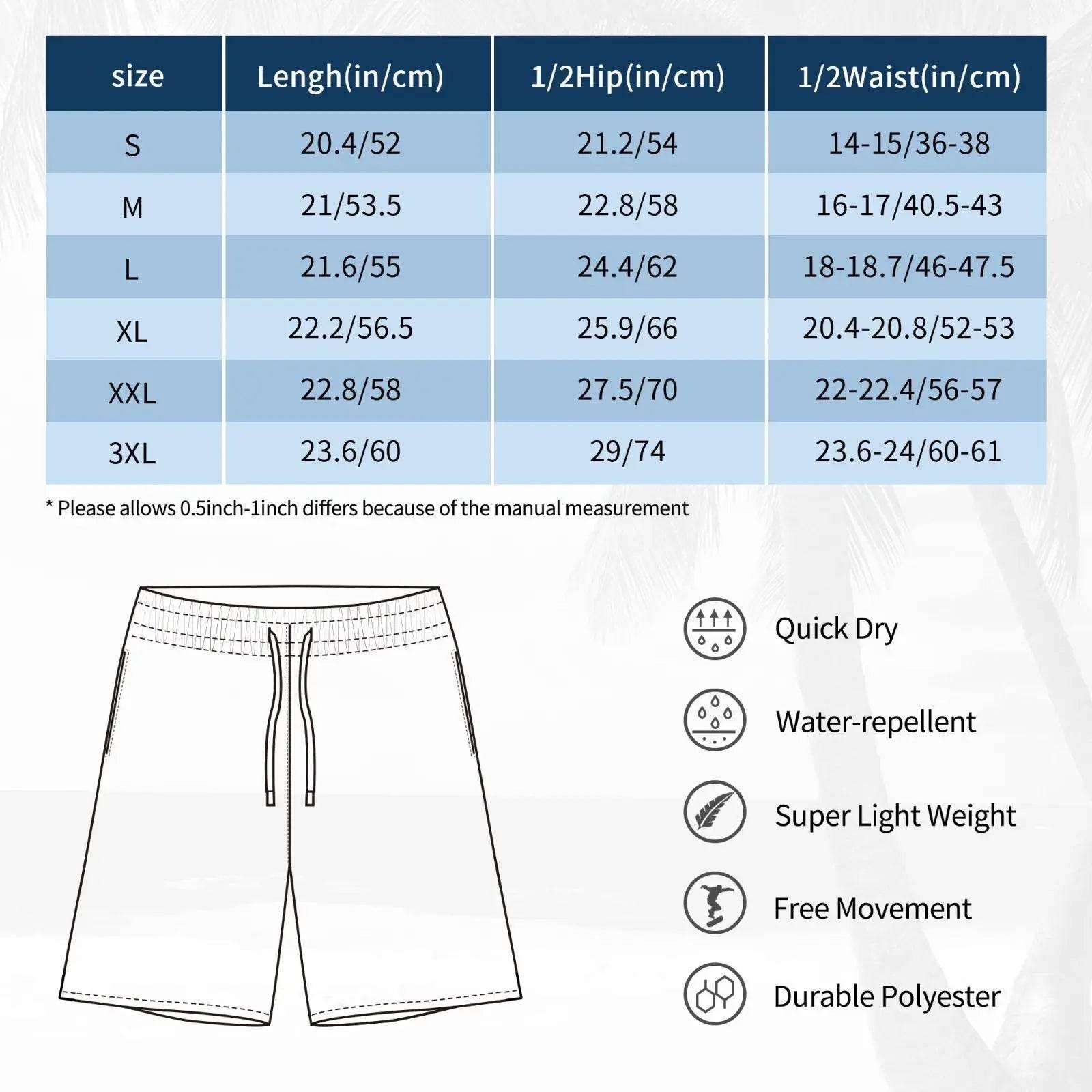 Jamaican Flag Mens Beach Shorts Swimming Trunks Board Shorts Elastic Waist with Pocket - Empire P.E