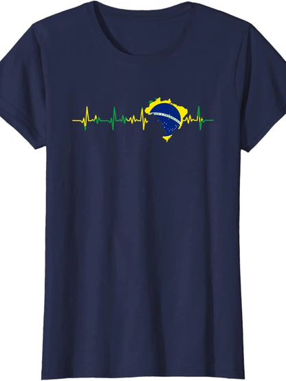 Brazil Flag Heartbeat Brasil Men T-Shirt Short Sleeve 100% Cotton O-Neck Men's Clothing - Empire P.E