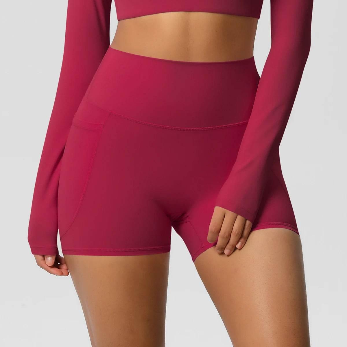 Women Sports Short With PocketedYoga Legging Shorts Squat Proof High Waist Fitness Tight Shorts Quick Drying Cycling Workout Gym - Empire P.E