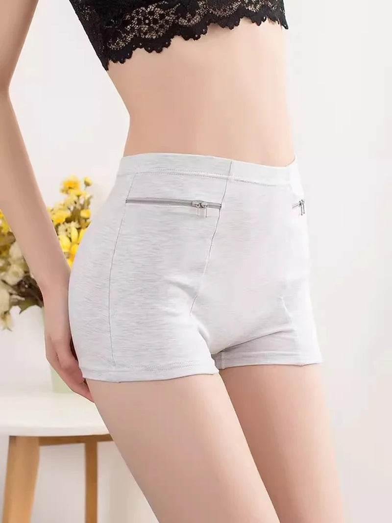 Plus Size Women Safety Short Pants Soft Boyshort Under Skirt Shorts With Zipper Pockets Breathable Theft-proof Female Underwear - Empire P.E
