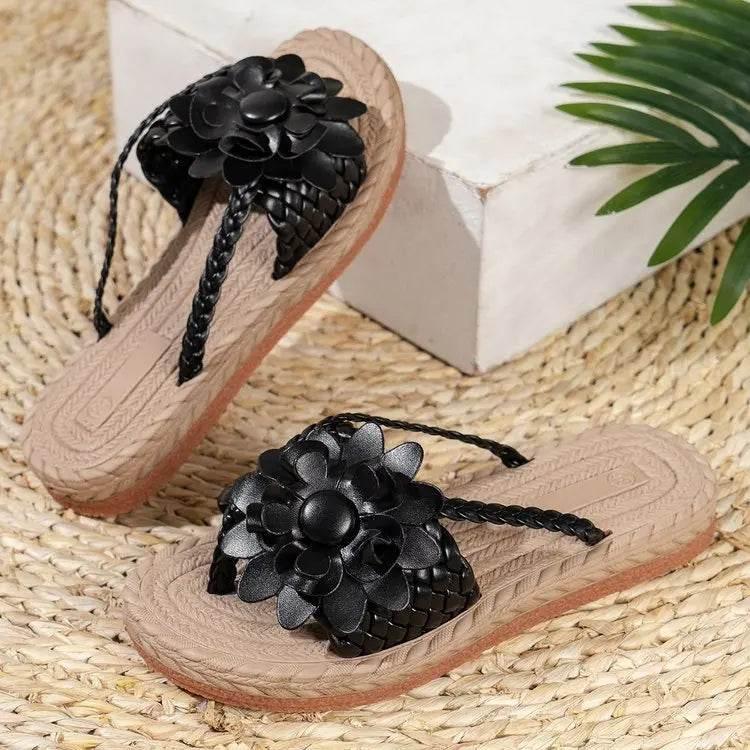 Slippers Women Ombre Floral Pattern Braided Casual Shoes Vacation Flat Holographic Braided Floral Pattern Toe Beach Flip Flops - Empire P.E