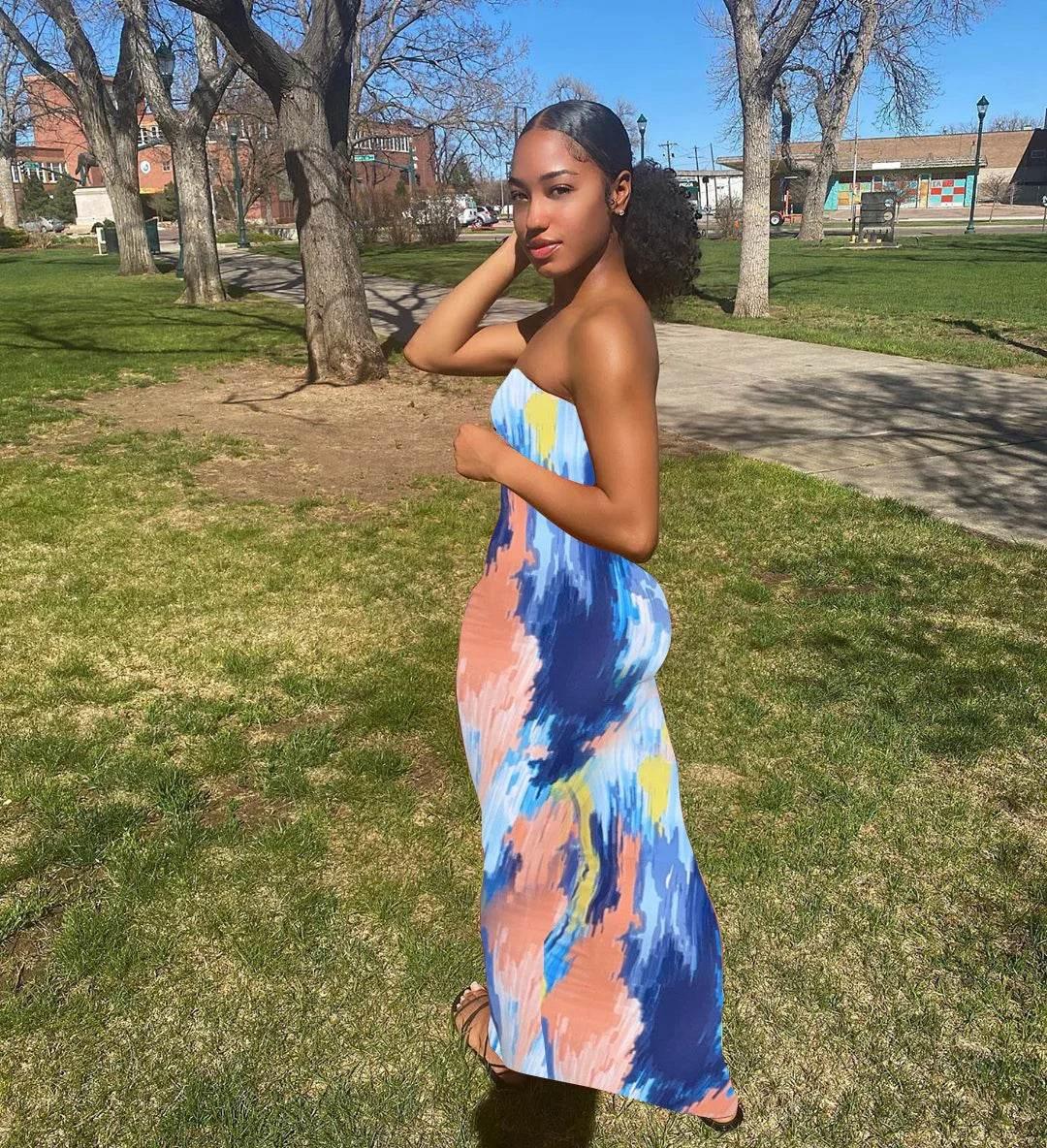 Spring And Summer Dresses For Women Chest Wrap Printed Off Shoulder Bandage Slim Sexy Long Dress 2023 New Fashion party MsChuh - Empire P.E