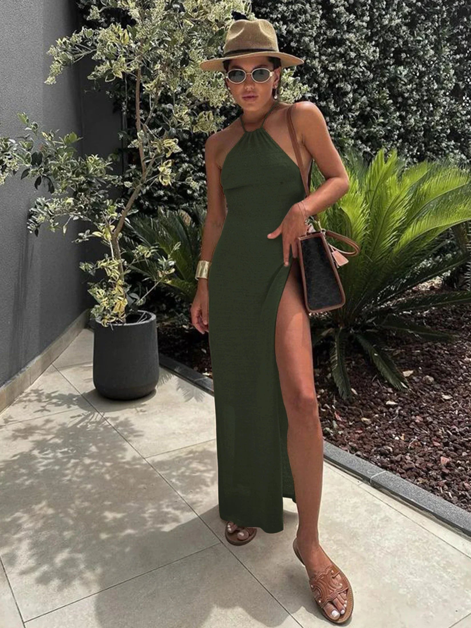 2025 Summer Women Solid Halter Cover-ups - Empire P.E