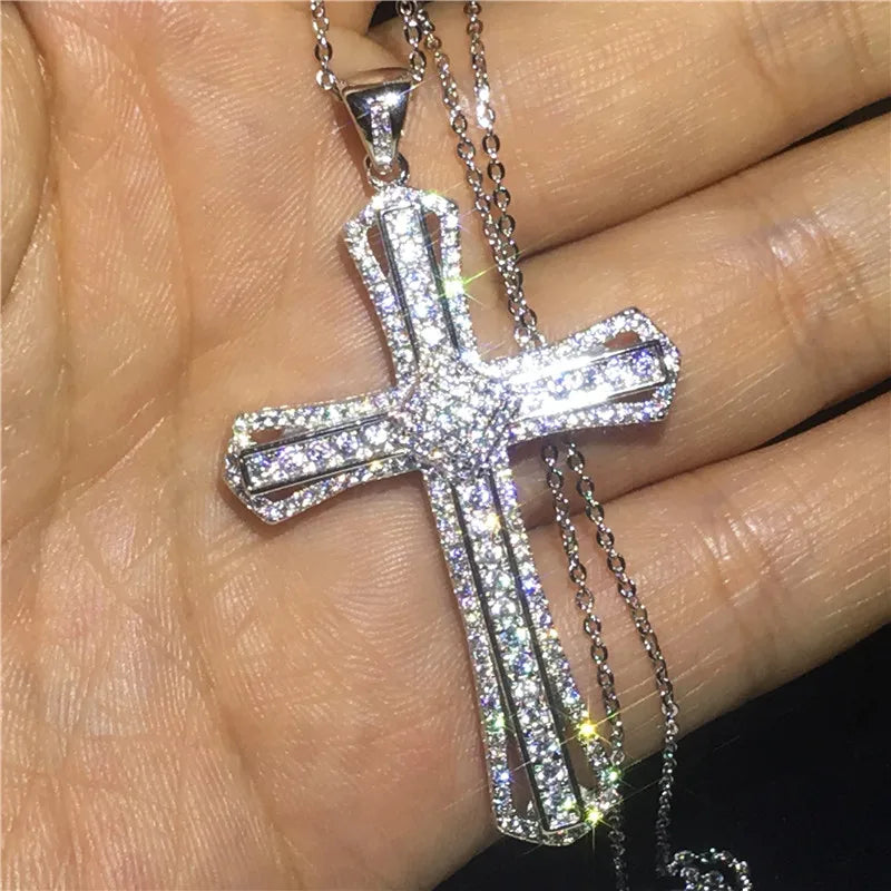 Luxury 925 Sterling Silver Cross Pendant Necklace