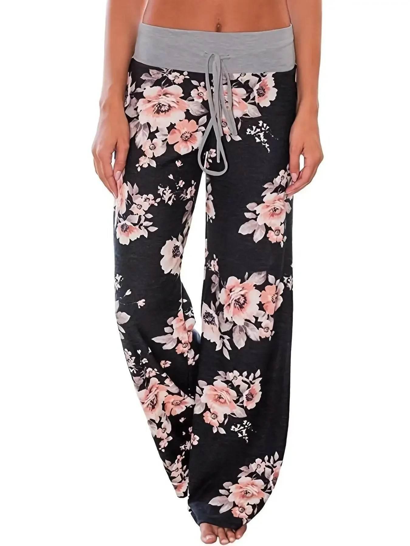 Plus Size L-8XL Fashion Women Casual Loose Stretch Printing Long Wide Leg Yoga Pants Drawstring Lounge Pants Pajama Pants - Empire P.E