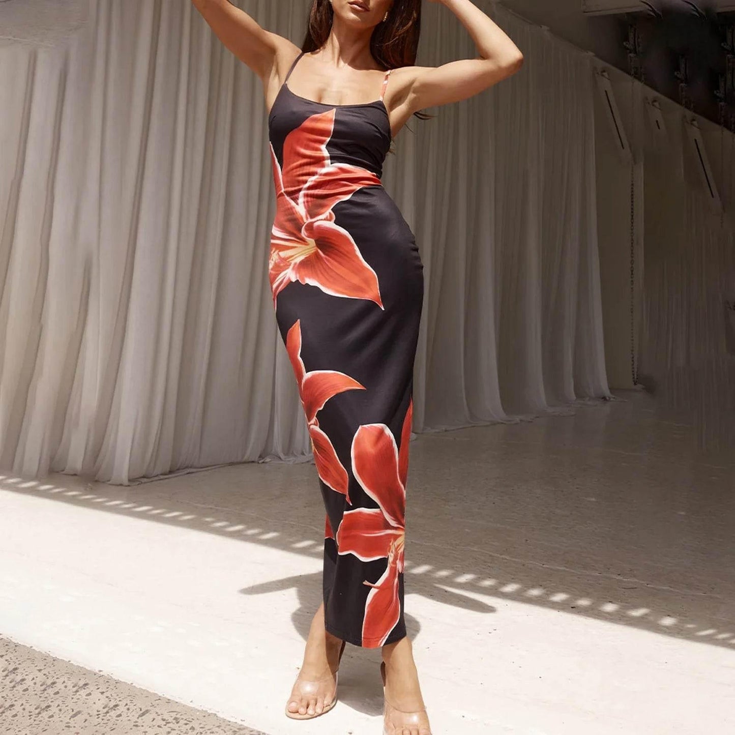 Women Cocktail Bodycon Dress Split Bodycon Party Floral Print Spaghetti Strap Dresses Sexy Female Summer Outfits Streetwear - Empire P.E