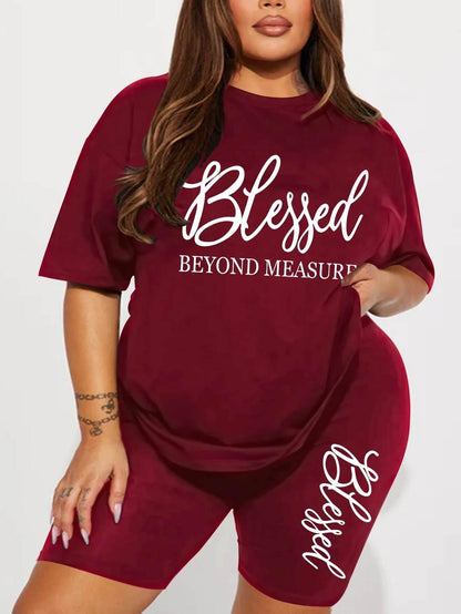 Plus size sets for women Summer 2 pieces Blessed printed offers and liquidation everything cheap elegant women's sets Short sets - Empire P.E