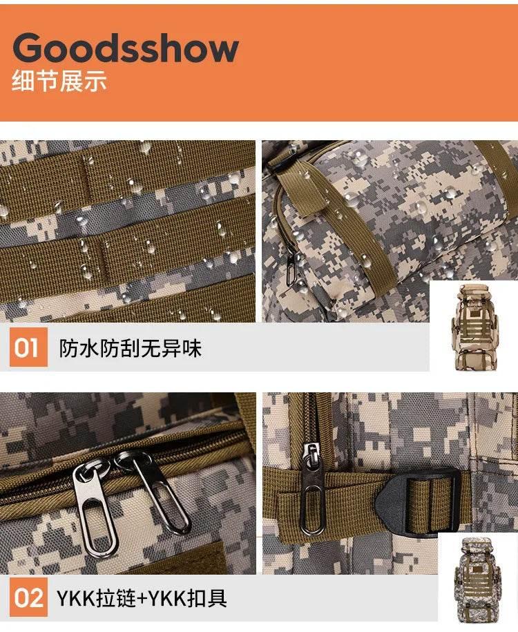 80L Waterproof Molle Camo Tactical Backpack Military Army Hiking Camping Backpack Travel Rucksack Outdoor Sports Climbing Bag - Empire P.E