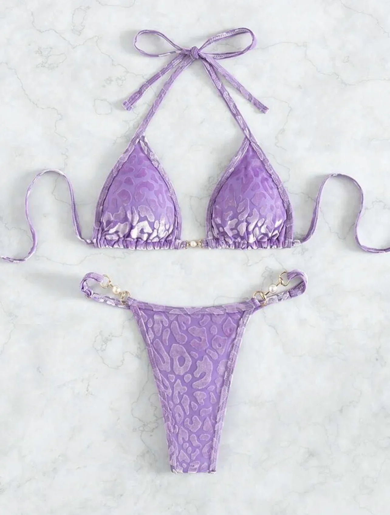 Sexy Leopard Velvet Mini Micro Thong Bikinis