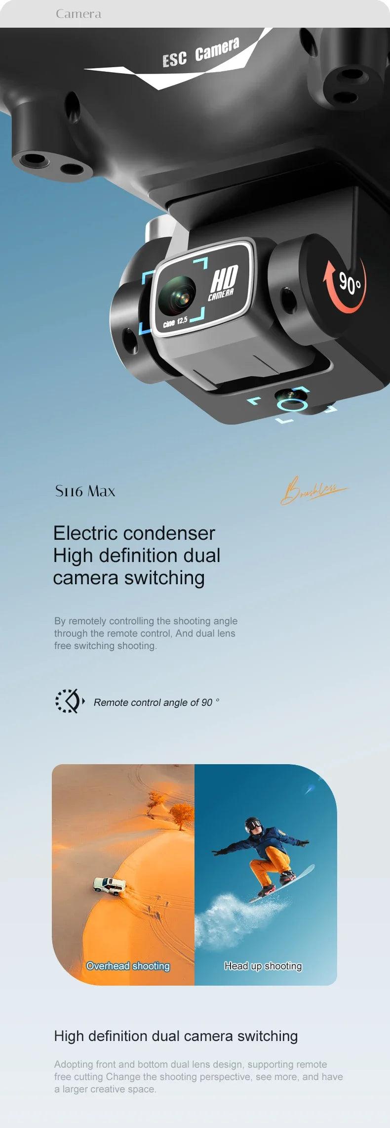 S116MAX 8K HD Drone Dual Camera 3 Batteries Optical Flow 360° Obstacle Avoidance WiFi FPV RC Quadcopter - Empire P.E