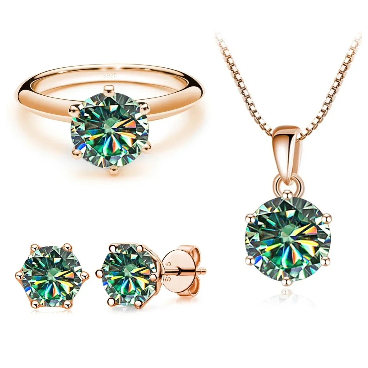 Moissanite Jewelry Set for charm lady Rose Gold Plated with total 4 carat mossanite silver 925 jewerly set - Empire P.E